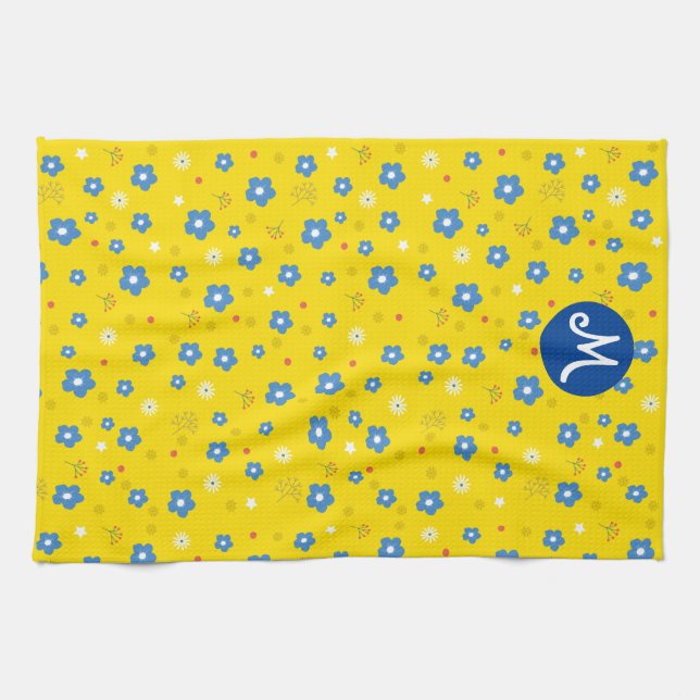 Custom Monogram Floral Print Geschirrtuch (Horizontal)