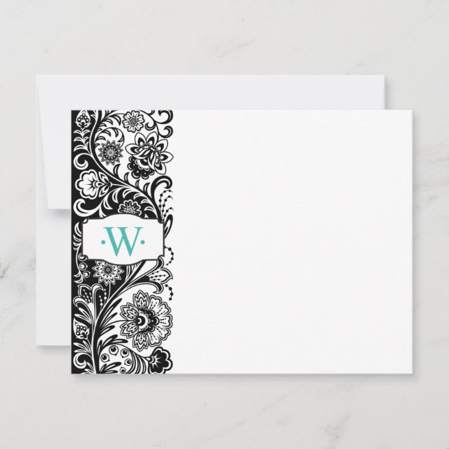Custom Monogram Floral Sidebar Notecard Mitteilungskarte (Vorderseite)