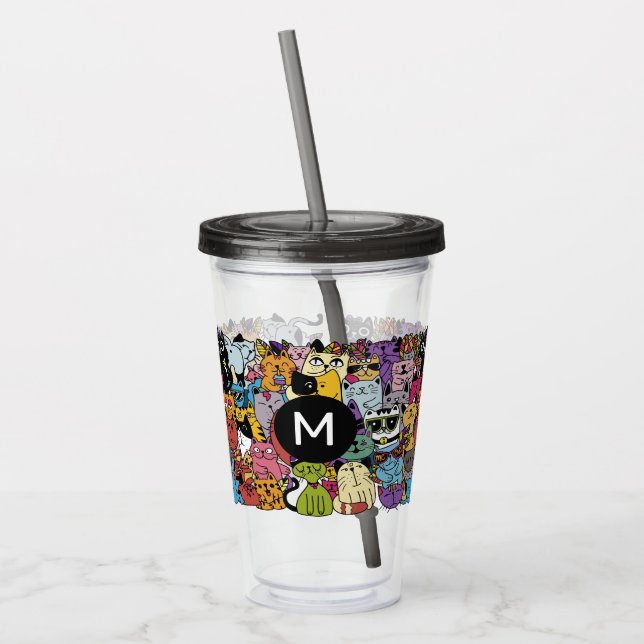 Custom Monogram Funny Cats Illustration Acryltrinkbecher (Links)