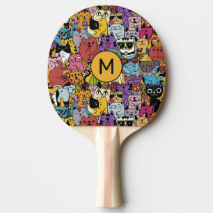 Custom Monogram Funny Cats Illustration Tischtennis Schläger
