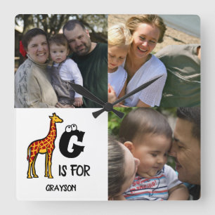 Custom monogram G is for Giraffe cute giraffes Quadratische Wanduhr