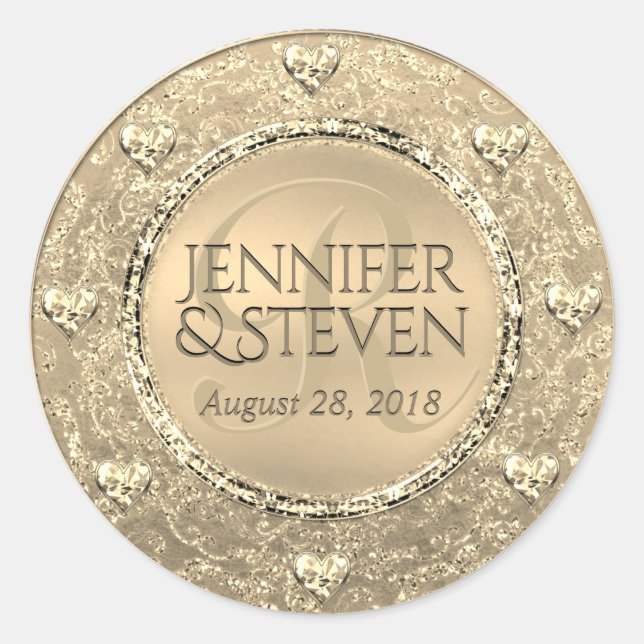 Custom Monogram Gold Glam Royal Siegel Runder Aufkleber (Vorderseite)