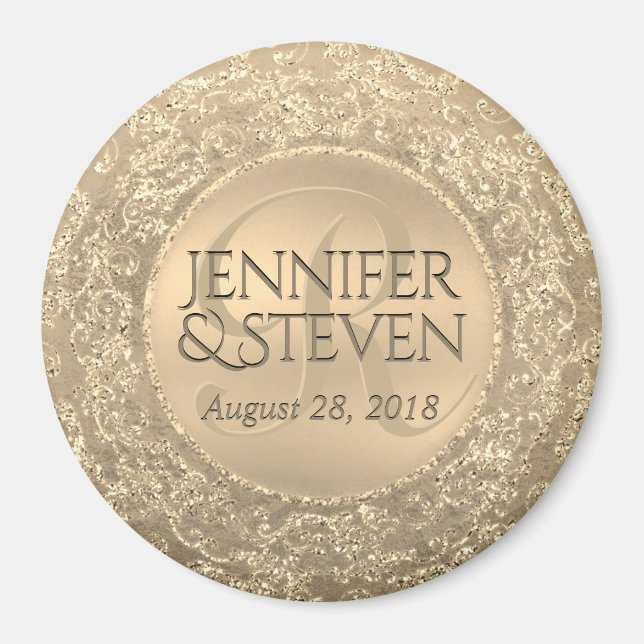 Custom Monogram Gold Glam Siegel Magnet (Vorne)