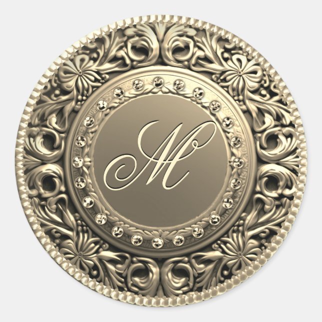 Custom Monogram Gold Siegel Runder Aufkleber (Vorderseite)