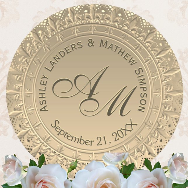 Custom Monogram Gold Wedding Siegel Runder Aufkleber (Von Creator hochgeladen)