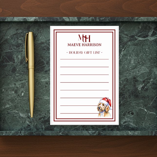 Custom Monogram Golden Doodle Holiday Geschenklist Post-it Klebezettel (Gift custom holiday stationery to the dog lover in your life!)