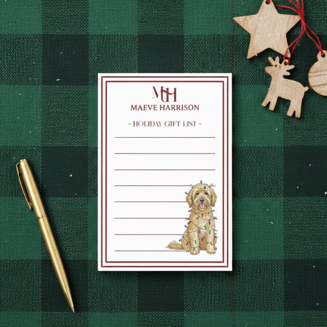 Custom Monogram Golden Doodle Holiday Geschenklist Post-it Klebezettel (Gift custom holiday stationery to the dog lover in your life!)