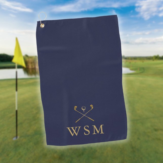Custom Monogram Golf Clubs Navy Blue und Gold Golfhandtuch (Custom Monogram Golf Clubs Navy Blue And Gold Golf Towel)