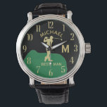Custom Monogram Golf Name Trauzeuge Gfit Wedding Armbanduhr<br><div class="desc">Diese einzigartige Armbanduhr ist als Geschenk für Ihren Trauzeuge (oder Trauzeuge) konzipiert, der wirklich Golf liebt. Enthält das Monogramm / Initial; Vorname und Datum der Hochzeit. Es gibt sogar eine einzigartige Anordnung des Monogramms - sehen Sie genau hin und Sie werden drei Farben sehen, was ihm das Gefühl der Tiefe...</div>