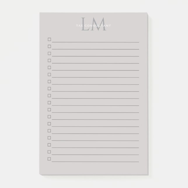 Custom Monogram Gray Taupe Post-it Klebezettel (Vorderseite)