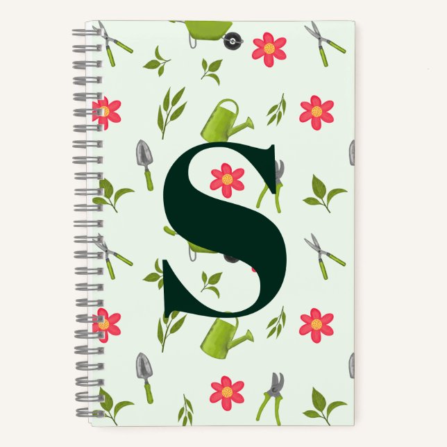 Custom Monogram Green Garding Notizbuch (Vorderseite)