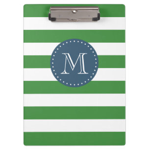 Custom Monogram Green und Navy Blue Bold Strips Klemmbrett