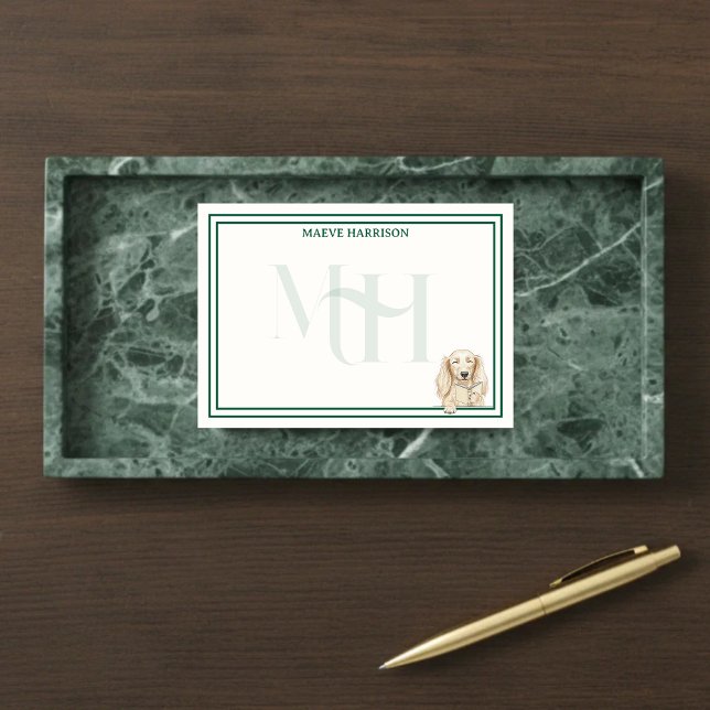 Custom Monogram Hand Drawn Dachshund Reading Post-it Klebezettel (Gift custom stationery to the dog lover in your life! )