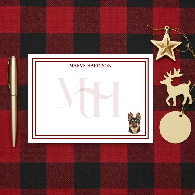 Custom Monogram Holiday German Shepherd Reindeer Post-it Klebezettel (Gift custom holiday stationery to the dog lover in your life! )