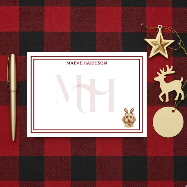 Custom Monogram Holiday Golden Doodle Rentier Post-it Klebezettel (Gift custom holiday stationery to the dog lover in your life! )