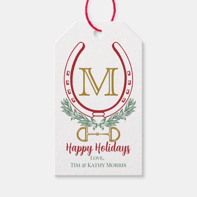 Custom Monogram Holiday Horse Shoe Geschenkanhänger (Vorderseite)