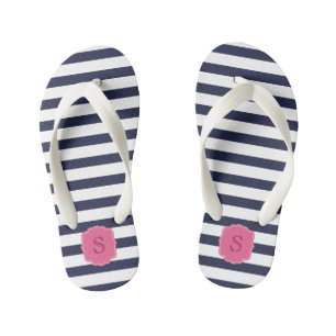 Custom Monogram Hübsch Navy Blue Stripes Kinderbadesandalen
