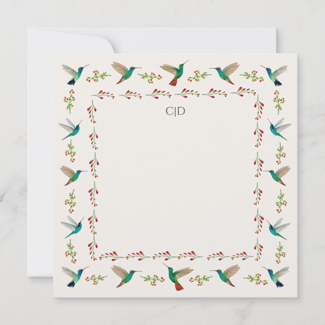 Custom Monogram Hummingbird Border Mitteilungskarte (Vorderseite)