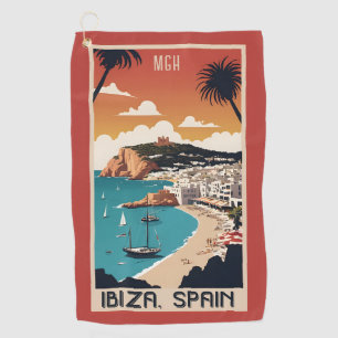 Custom Monogram Ibiza, Spain Travel Poster Golfhandtuch
