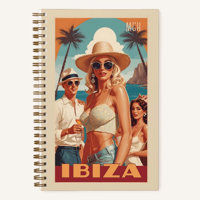 Custom Monogram Ibiza, Spain Travel Poster Notizbuch (Vorderseite)