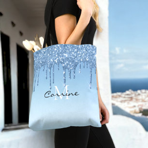 Custom Monogram Ice Blue Glitzer Tropfen Metallisc