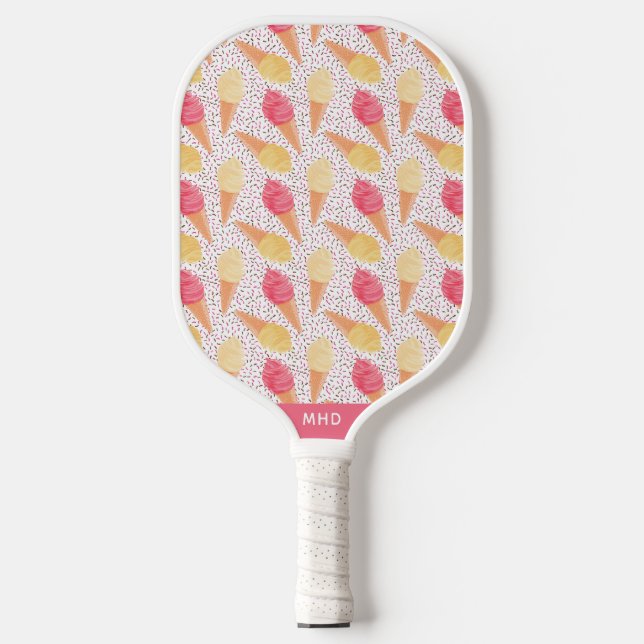 Custom Monogram Ice Creme Muster Pickleball Schläger (Vorderseite)