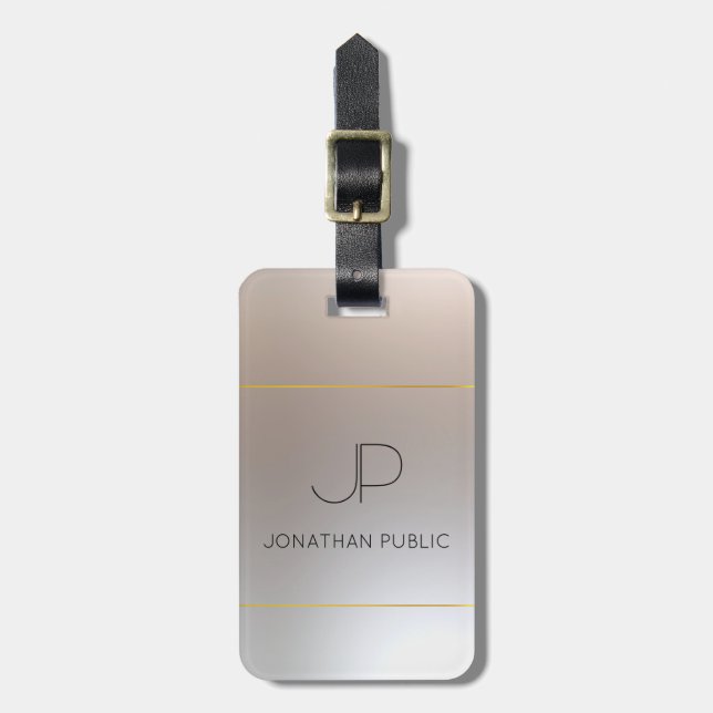 Custom Monogram Imitate Gold Silver Look Elegant Gepäckanhänger (Vorderseite vertikal)