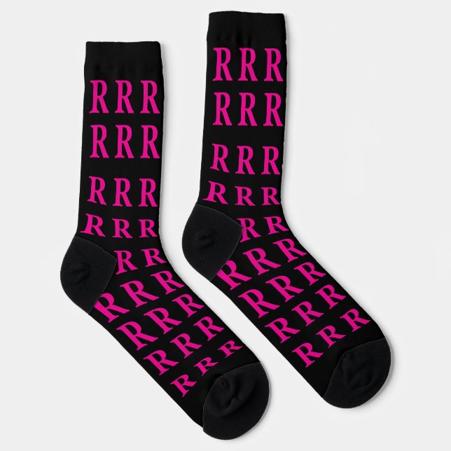 Custom Monogram Initial Black Pink socks Socken (Rechts)