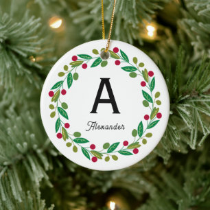 Custom Monogram initial - Christmas Keramik Ornament