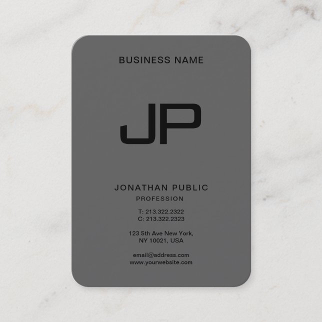 Custom Monogram Initial Elegant Black Dark Gray Visitenkarte (Vorderseite)