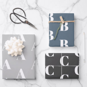 Custom monogram initial grau-graue Holzkohle Geschenkpapier Set