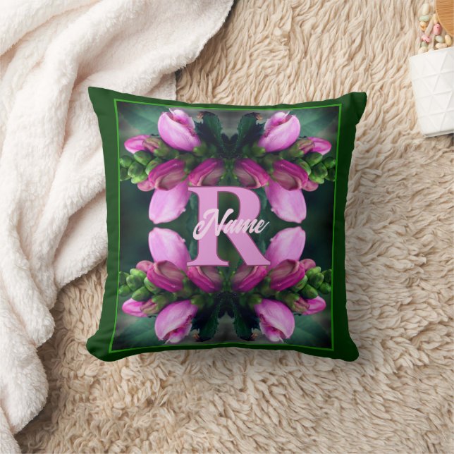 Custom Monogram Initial Name Pink Flower Art Kissen (Decke)