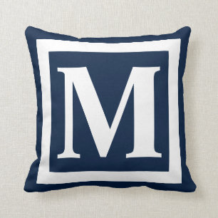 Custom Monogram Initial Navy Blue White Square Kissen