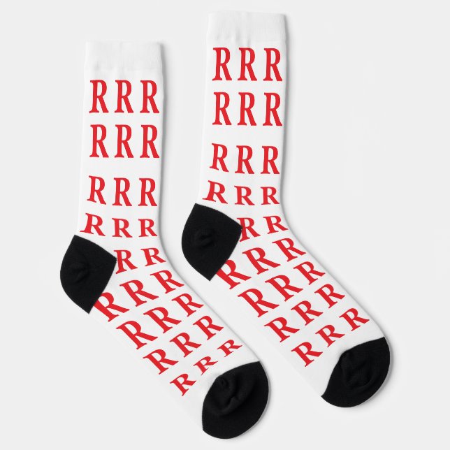 ​Custom Monogram Initial White Red socks Socken (Rechts)
