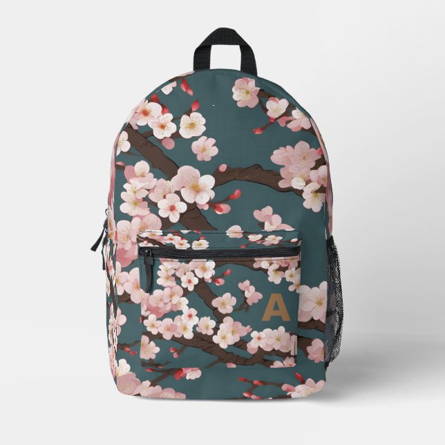 Custom Monogram Japanese Floral Elegance Backpack Bedruckter Rucksack (Vorderseite)