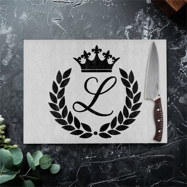 Custom Monogram Laurel Blätter & Crown Schneidebrett (Von Creator hochgeladen)