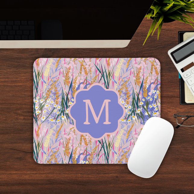 Custom Monogram Lavendel Mousepad (Lavender Daisies Custom Initial Monogram Floral Mouse Pad
)
