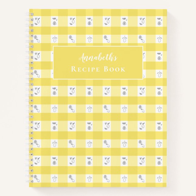 Custom Monogram Lemon Plaid Recipe Book Notizbuch (Vorderseite)