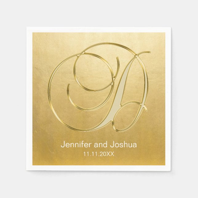 Custom Monogram Letter D Gold Foil Wedding Napkins Serviette (Vorderseite)