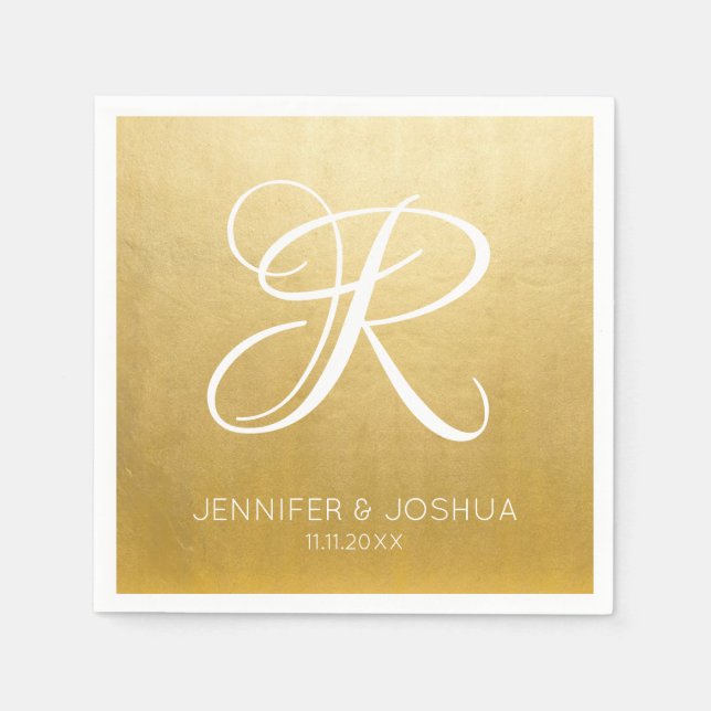 Custom Monogram Letter Gold Foil Wedding Serviette (Vorderseite)