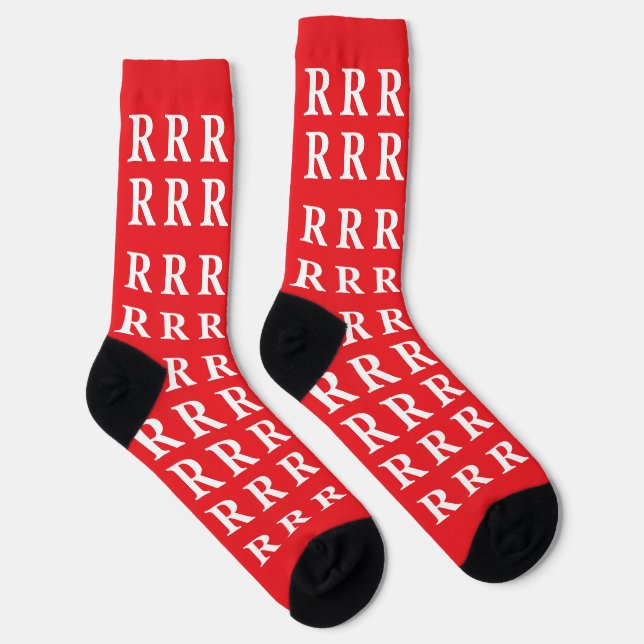 Custom Monogram Letter White Red socks Socken (Rechts)
