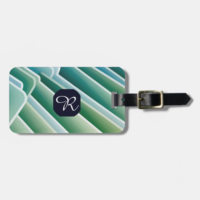 Custom Monogram Luggage Tag - Blue Green Abstrakt Gepäckanhänger (Vorderseite horizontal)
