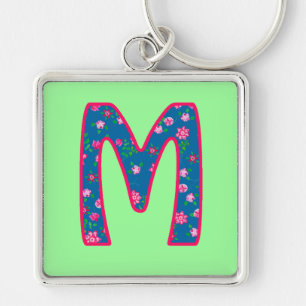 Custom Monogram M Schlüsselanhänger, Ditsy Floral  Schlüsselanhänger
