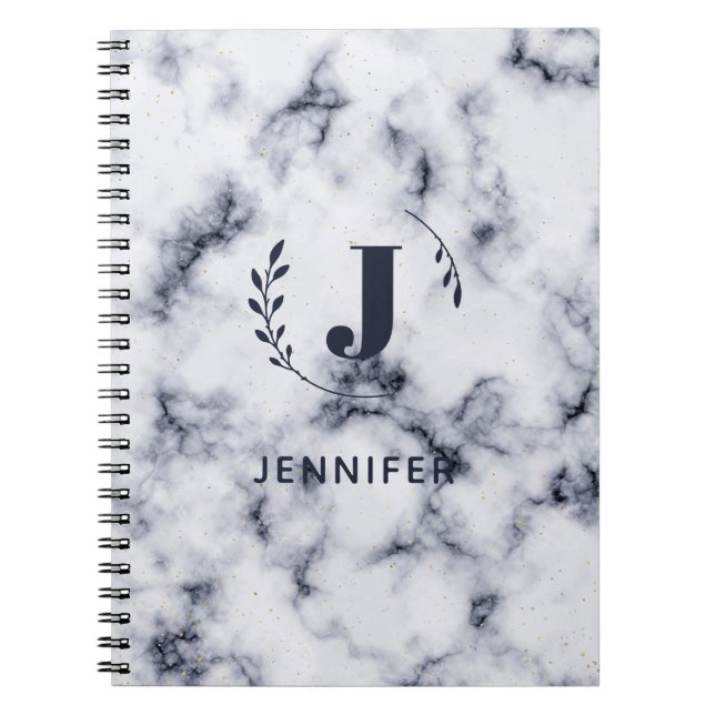 Custom Monogram Marble Uni Ruled Notebook Notizblock (Vorderseite)