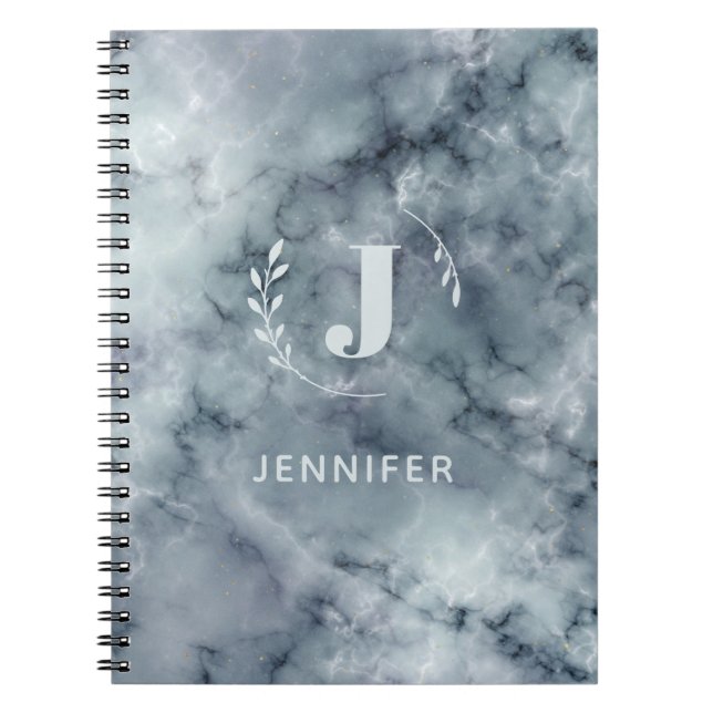 Custom Monogram Marble Uni Ruled Notebook Notizblock (Vorderseite)