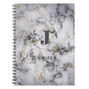 Custom Monogram Marble Uni Ruled Notebook Notizblock