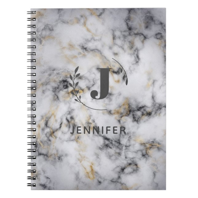 Custom Monogram Marble Uni Ruled Notebook Notizblock (Vorderseite)