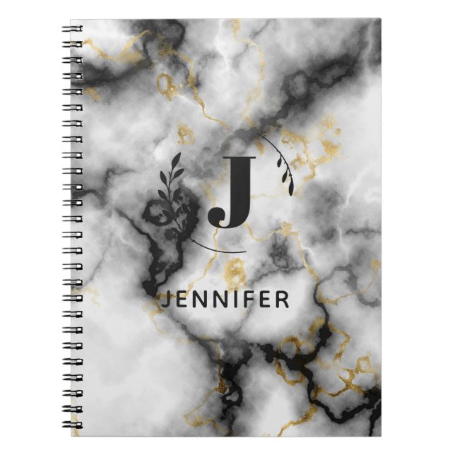 Custom Monogram Marble Uni Ruled Notebook Notizblock (Vorderseite)