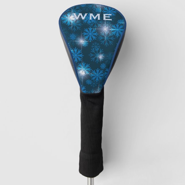 Custom Monogram Midnight Blue Winter Snowstorm Golf Headcover (Vorderseite)