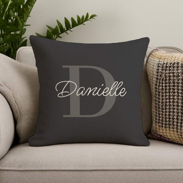 Custom Monogram Minimalistisch Modern Chic Black Kissen (Von Creator hochgeladen)